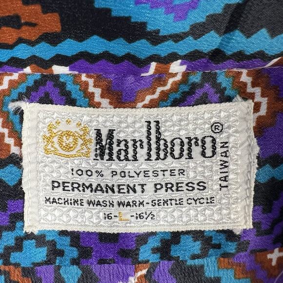 Vtg Marlboro L 16 16.5 Shirt Western Cowboy Aztec Southwest Permanent Press Mens - Picture 4 of 9